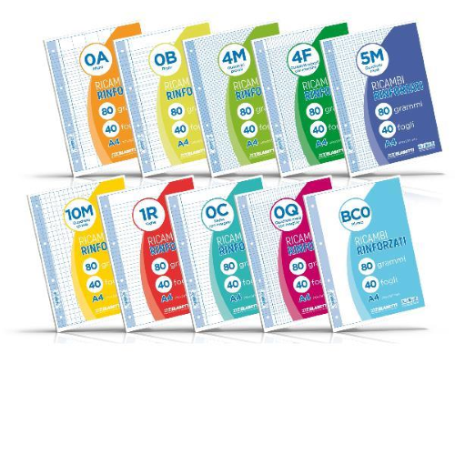 BLASETTI RICAMBI RINFORZATI A4 80 GR RIGHE 0B BIANCO 40 FOGLI CONF 1 Pz.